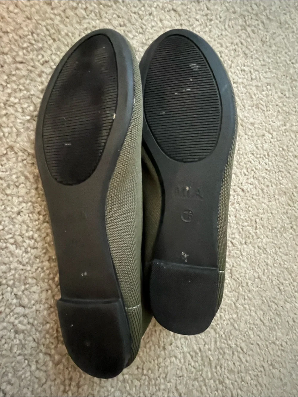 MIA Olive Slip-On Ballet Flats with Red-Strip Heel Tab